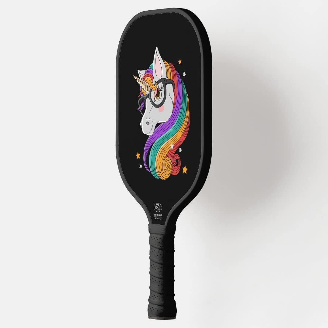 TigerTail Sports Cute Unicorn Colorful Design Pickleball Paddle, USA Pickleball Approved, Black Trim