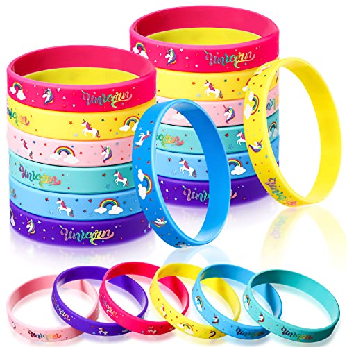 24 Pièces Bracelets en Silicone Licorne Bracelet Magique Décor sur Thème de Licorne Remplisseur de Sac Cadeau de Fête Bracelet Claque pour Bracelet Arc-en-Ciel Faveur de Fête d'Anniversaire Cover