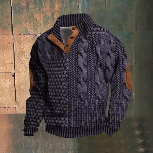 Whitecloths Life Clothing Men, Retro Print Stand Collar Button Sweatshirt, Men's Vintage Knit Print Zip-Up Sweatshirt3