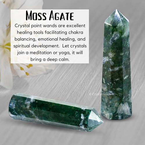 Image of Crystal Heaven Certified Moss Agate Crystal Tower Obelisk Point for Chakra, Healing and Balancing - AAA Grade Original Certified Gemstone Agate for Reiki Meditation Yoga Spiritual (2-3 Inches)