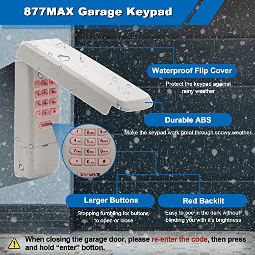 Replacement 877Max Garage Door Opener Keypad With 893Max Remote Compatible With Liftmaster/Chamberlain/Craftsman Since 1993,Garage Wireless Keyless Entry For 878Max 377Lm 877Lm 376Lm 977Lm,315/390 Mhz #TOP2