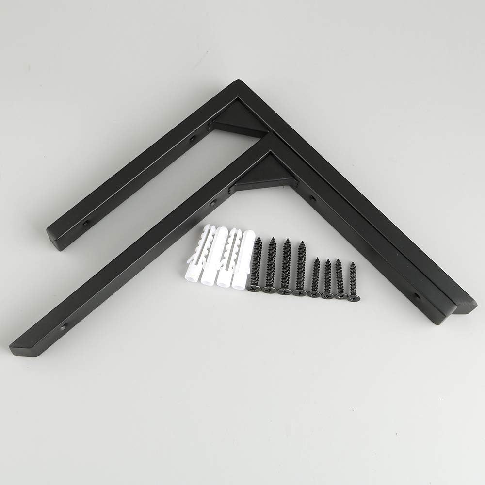 Mooche 2PCS Heavy Duty Shelf Brackets, Wall Brackets for Shelves, Stainless Steel Triangle Shelf Support with Screws for Living Room Bedroom Garage Shelving Bracket (Black, 8 Inch-2P)