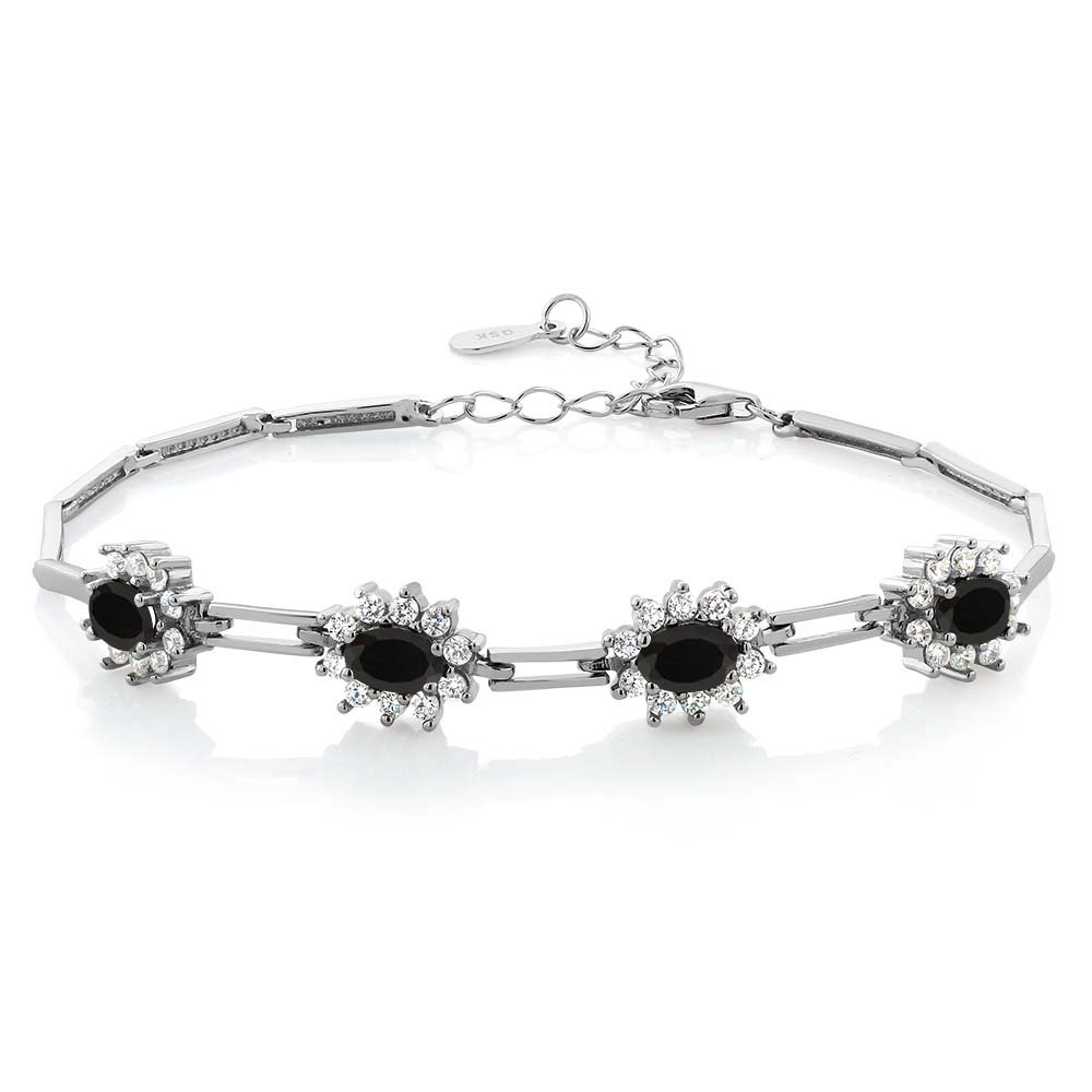 Gem Stone King925 Sterling Silver 6X4MM Oval Gemstone Birthstone 4-Stone Tennis Bracelet For Women | 7 Inch with 1 Inch Extender | Fine Jewelry Gifts for Her Mom Women Wife