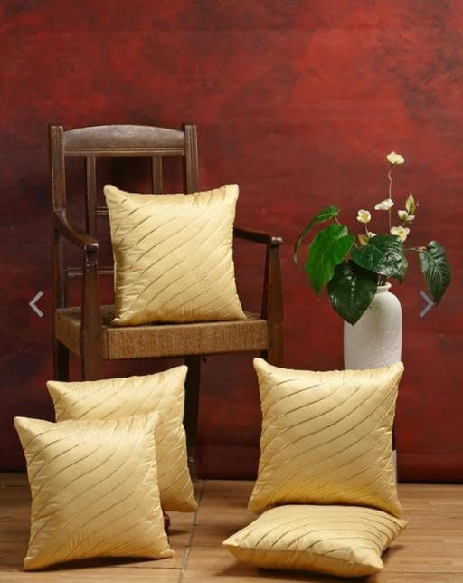Velvetique Lahar Decorative Cushion Covers, with Golden Diagonal Stripes, 55 x 55 cm, Set of 5 (22 x 22 inch)-picture-29