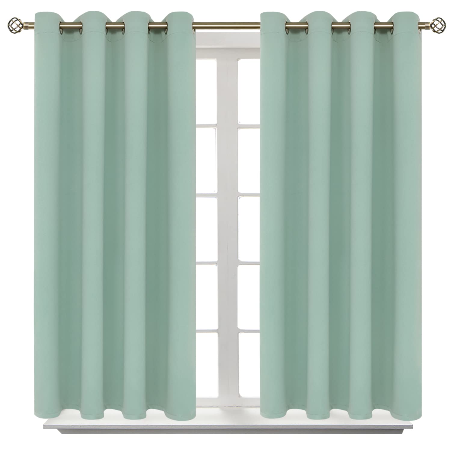 BGment Blackout Curtains - Grommet Thermal Insulated Room Darkening Bedroom and Living Room Curtains, Set of 2 Panels (52 x 54 Inch, Frosty Green)