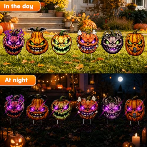 6-Count DLPL LED Light-Up Halloween Pumpkin Yard Signs w/ Stakes - image 5
