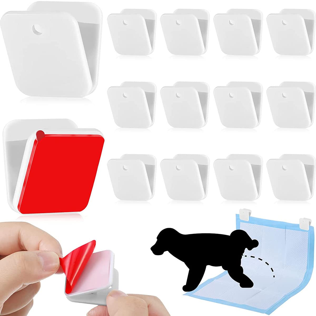 12pcs Self Adhesive Pee Pad Clips for Dogs, Plastic Potty Pad Holder, Wall-mounted Potty Training Pads with Strong Adhesive for Protect Wall