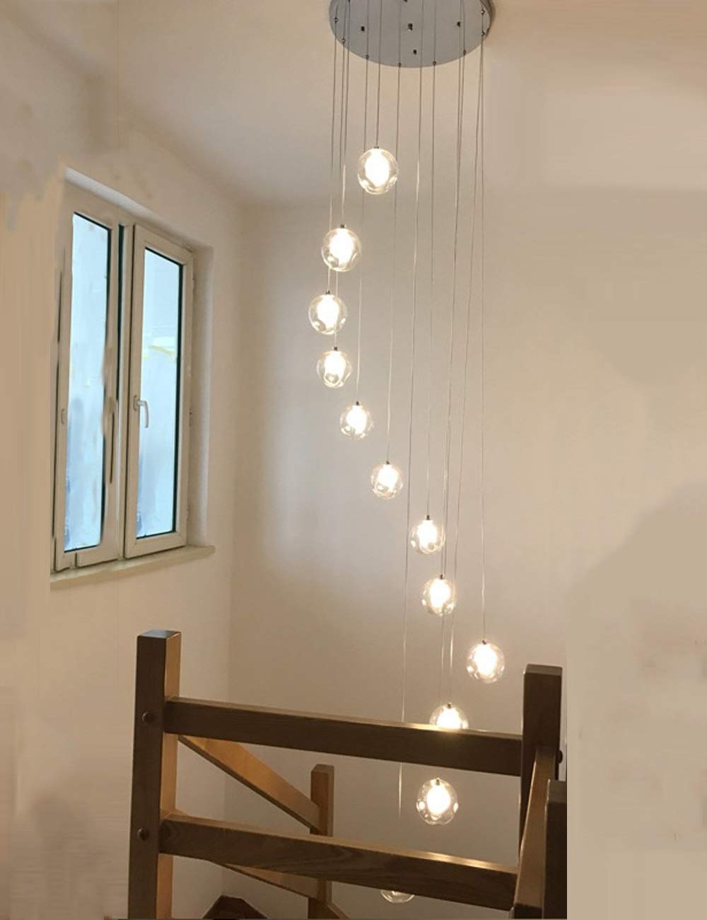 Abinlina 12 Lights Minimalist Chandelier Pendant Light - Nordic Art Glass Ball Fixture for Living Room, Staircase, Villa(Light Color)