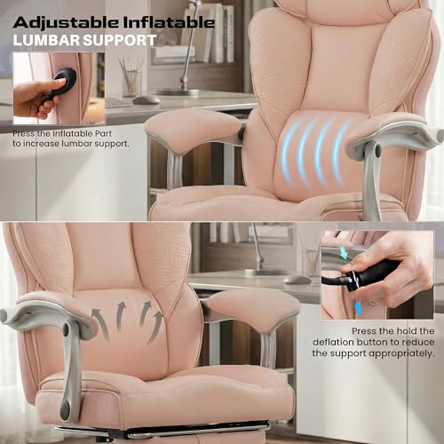 Image of DROGO Emperium Office Chair for Work from Home 400LBS | Ergonomic Executive Boss Chair with PU Leather, High Back, Spacious Cushion Seat & Pumping Lumbar Support | Premium Metal Base & Footrest (Pink)