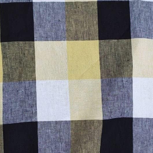 Yellow Big Gingham Check Linen Fabric | Soft and Breathable Textile - Gingham Pattern Linen for Home Decor and Fashion