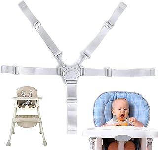 Harness High Chair Straps, Universal High Chair Straps Replacement, Adjustable 5 Point Harness Baby Safety Strap Belt for High Chair/Pram/Buggy/Kid Pushchair (Grey, 2PCS)