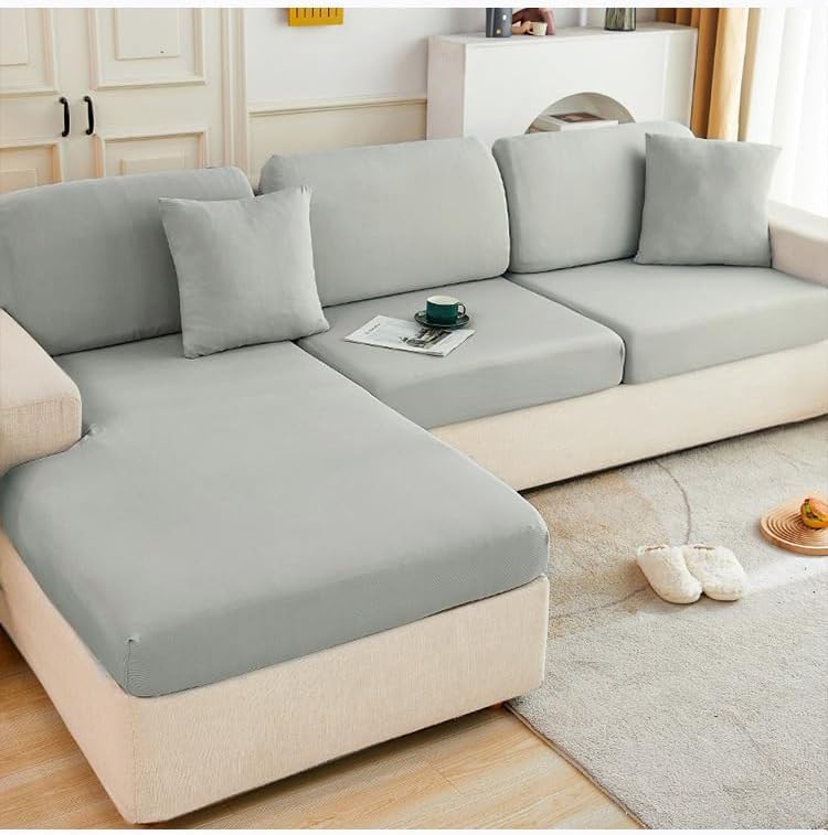 Housses de coussins pour canapé d'angle en L extensibles lavables et housse universelle grise 2XL