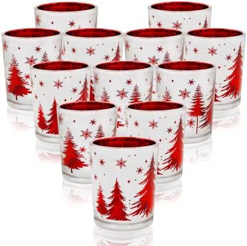 Christmas Candle Holders 12PCS, Silver Red Votive Tealight Candle...