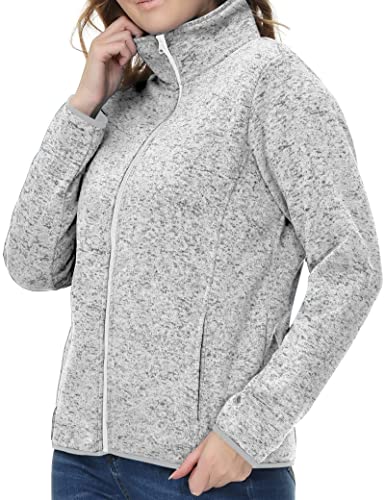 Womens Knitted Sweater Unique Speckled Zip Up Fleece Jacket, All Season Heather Cardigan4