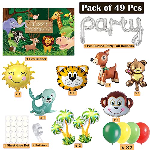 Image of Rozi Decoration Jungle Safari Birthday Decoration Kit, Pack of 49 Pcs Animal Theme Party Supplies with Birthday Banner for Kids Birthday Party