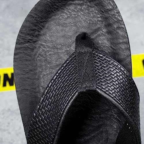 HYDLONGR Men's Women's Lightweight Leather Upper Rubber Sole Beach Flip-Flops Toe-Post Thong Sandals2