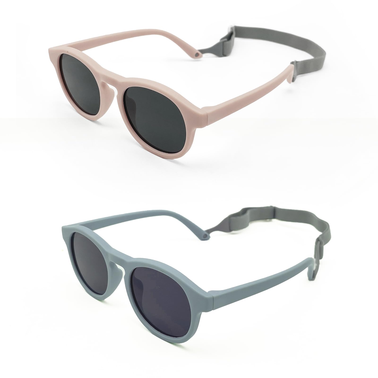 2 lentes de sol polarizados para bebé, lentes de sol ajustables para bebés con correa de silicona suave, protección UV 400 polarizada de alta definición, para niños pequeños, niñas, viajes