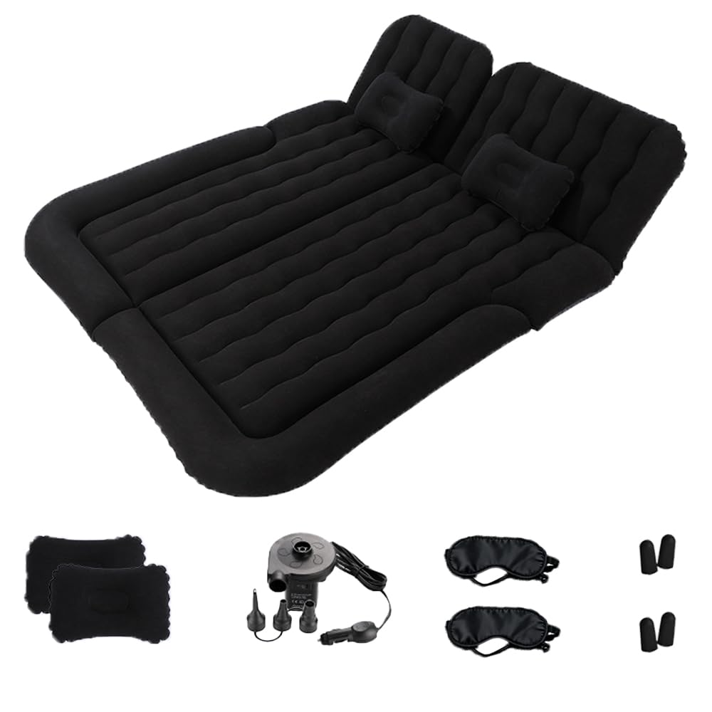 Geterral Car Mattress For SUV, Car Air Mattress with 2 Pillows, Air Pump,Two Pairs of Black Eye Masks and Earplugs, Inflatable Camping Air Bed for Car Back Seat, Car Bed for Camping Outdoor Traveling