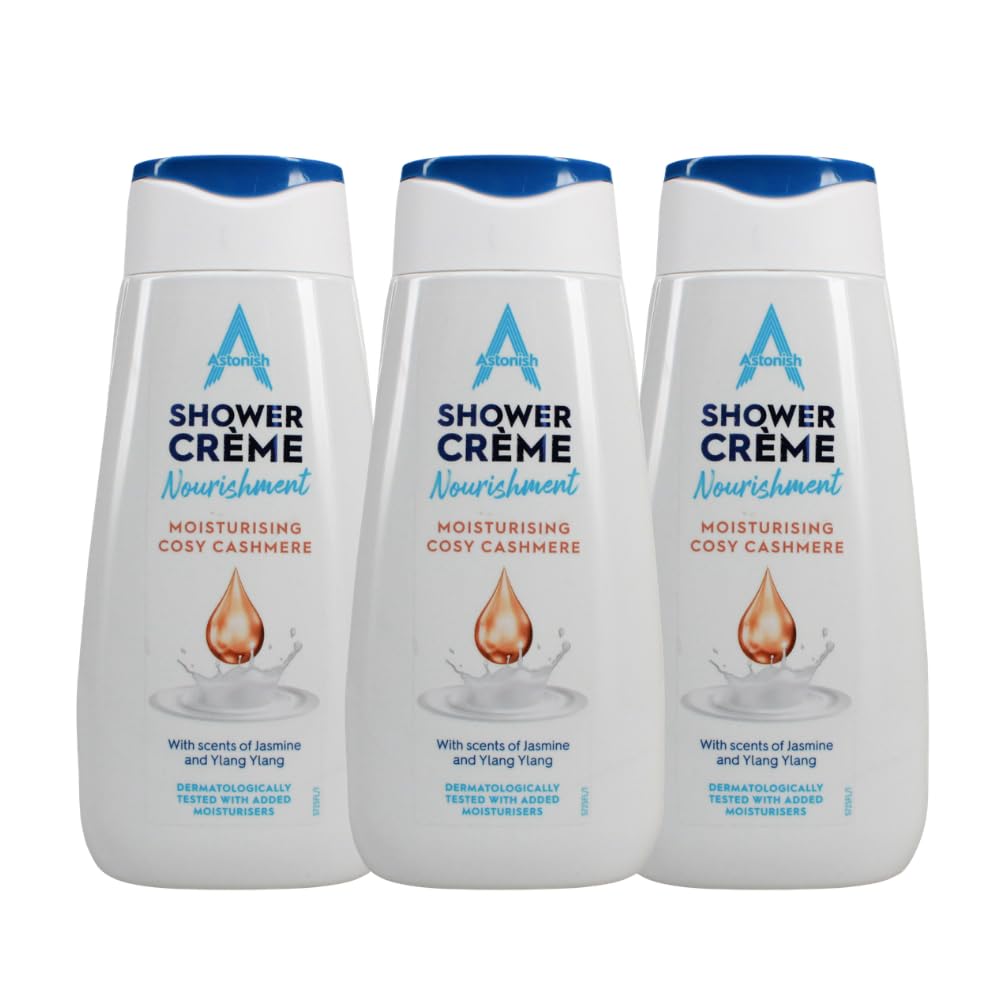 Astonish Shower Crème - Cosy Cashmere, Cleanses & Moisturises - Gentle Body Wash - Vegan & Cruelty-Free -, Jasmine & Ylang Ylang Fragrance – Multipack of 3 x 400ml