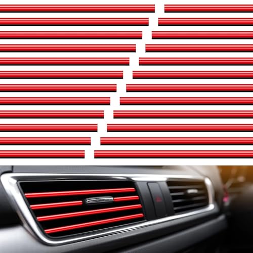 Image of Car Auto Air Conditioner Vent Outlet Trim Strip, DIY Decoration Chrome PVC Car Interior Moulding Trim Strip Line for All Straight Air Vent Outlet (Red) (Pack of 1)
