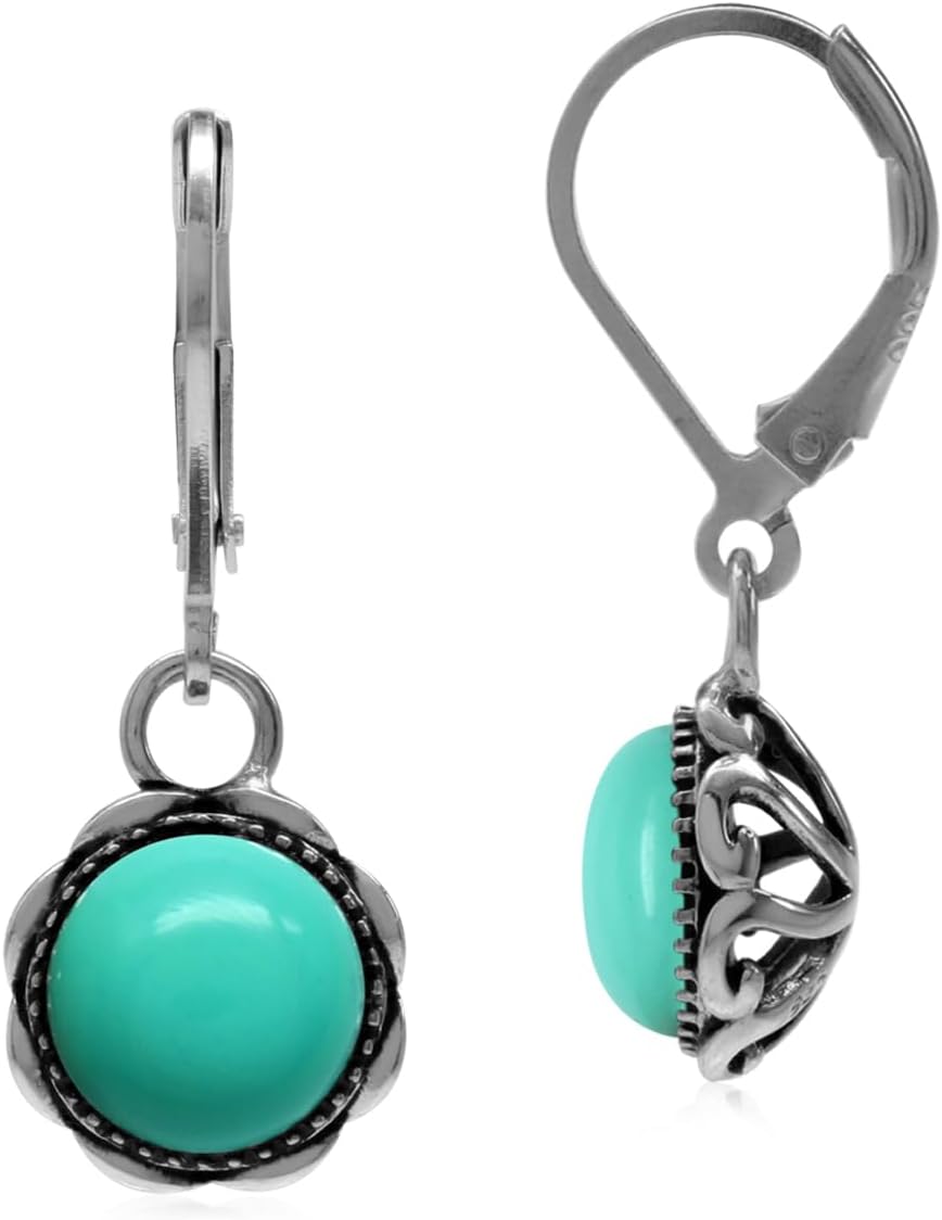 Silvershake Genuine or Created Stones 925 Sterling Silver Filigree Leverback Drop Dangle Earrings Jewelry for Women