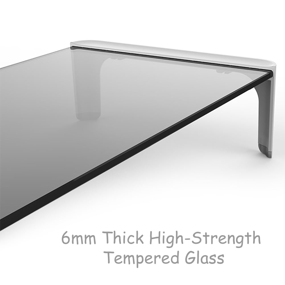 CAKERS Montant Du Moniteur D'ordinateur En Verre Trempé|Échange De Stockage De Bureau Ergonomique Shelf Organisateur|Accessoires De Bureau Polyvalents À La Maison,Blanc,51x21x8,3 Cm (20x8.2x3.2in)