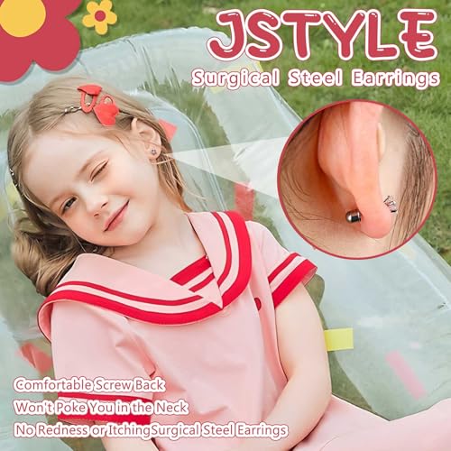 Jstyle Hypoallergenic Earrings for Girls Women Surgical Stainless Steel Hoop Earrings for Sensitive Ears Screw Back Stud Earrings Set Cute Girls Toddler Earrings Kids Earrings Jewelry for Teen Girls4