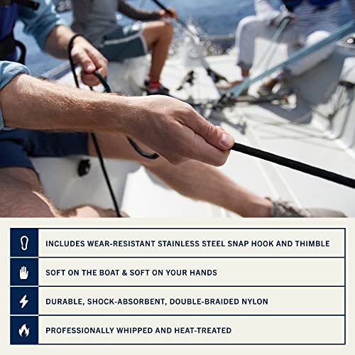 Rainier Supply Co. Boat Anchor Line - 150 Ft X 3/8 Inch Anchor Rope - Double Braided Nylon Anchor Boat Rope With 316Ss Thimble And Heavy Duty Marine Grade Snap Hook - Black #TOP3
