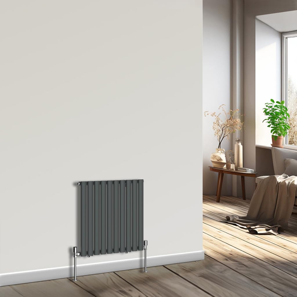 Nrg Anthracite Horizontal Oval Column Radiator 600X590mm Single Panel Designer Bathroom Central Heating