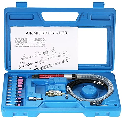 AASONS Micro Air Die Grinder 1/8'' (3mm) Pencil Grinder Pneumatic Rotary Tool 16pc Kit