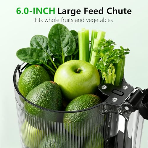 Image of Cold Press Juicer, 6 inch Extra Large Feed Chute Slow Masticating Juicer Machines, Powerful AC Brushless Motor, Self Precut System, Juicer Machines with BPA-Free, Extra one Replace juicer strainer