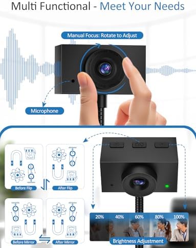 Webcam for PC, Streaming Camera, Web Camera for Desktop/Laptop Computer Webcam with Microphone, Plug and Play USB Web Cam with Bracket, Manual Focus, for Live Streaming, Video Calls (Grey, 2K) - 1