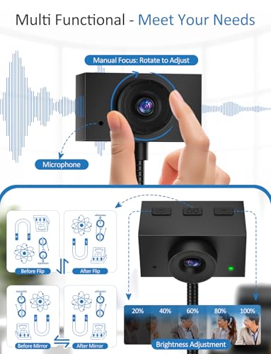 Webcam for PC, 2K Streaming Camera, Web Camera for Desktop/Laptop Computer Webcam with Microphone, Plug and Play USB Web Cam with Bracket, Manual Focus, for Live Streaming, Video Calls (Black, 2K) — view 2