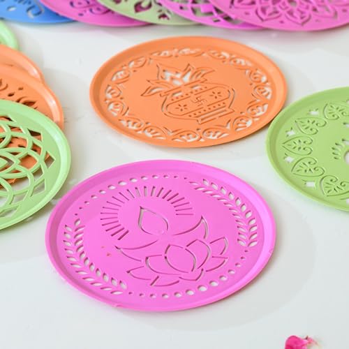 Image of CRAFTAM Different Design Ready to Draw Rangoli Making Stencils, Rangoli Plastic Stencils for Floor Decoration (Set of 12, Size 6 Inch)