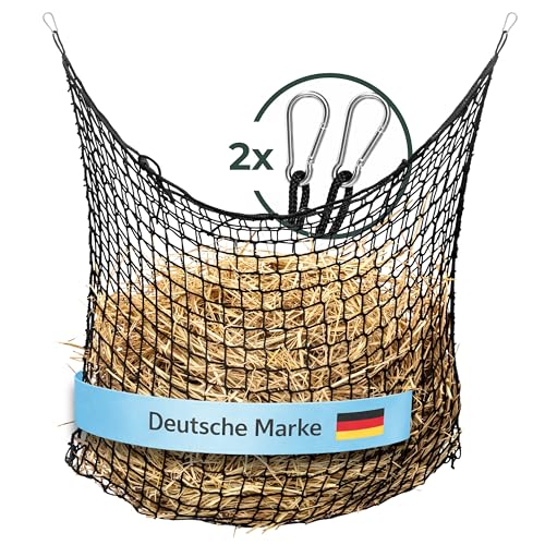 Floris Heunetz für Pferde Heusack für Pferde groß 90 × 120 cm Engmaschig 4 5 cm Pferdeheunetz mit Karabiner ca. 9 kg Heu Slow Feeder