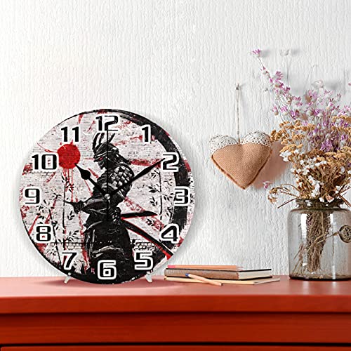 Tropicallife Retro Japanese Samurai Wall Clock, Silent Non Ticking Round Clock For Home Kitchen Bedroom Desktop Stand Bathroom Living Room Decor Office Classroom Clock Art 9.5 Inch #TOP1