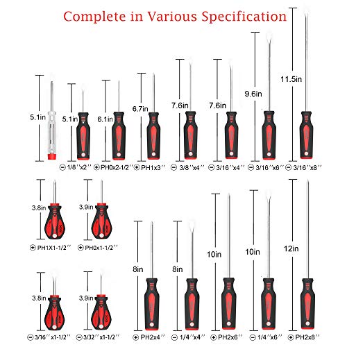 Xool Magnetic Screwdriver Set 18 Pcs, Professional Cushion Grip 9 Phillips And 7 Flat Head Tips Screwdriver Non-Slip For Repair Home Improvement Craft #TOP7