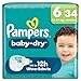 Pampers Baby-Dry Größe 6, 34 Windeln, 13kg-18kg, Bis zu 100% Auslaufschutz & Komfort die ganze Nacht
