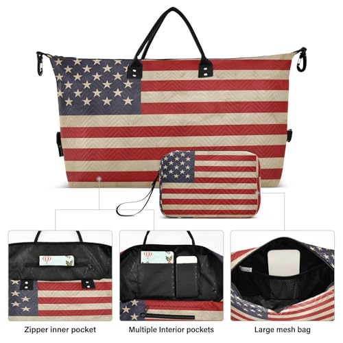 Old American Flag Large Travel Duffle Bag Weekender Overnight Bags Gym Yoga Bag for Women Men with Toiletry Bag2