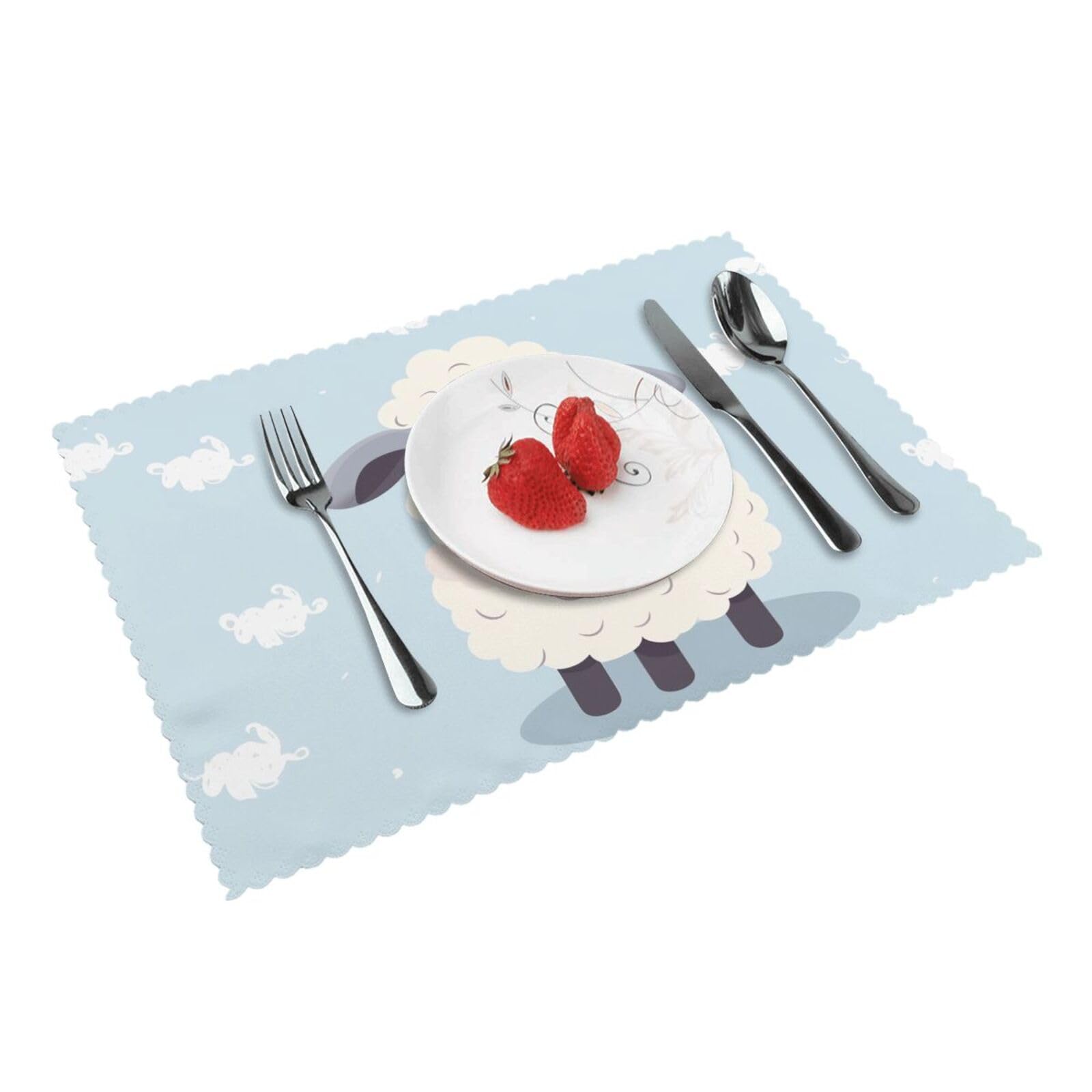Cute Cartoon Sheep Printed Placemat Heat Resistant Place Mats Set of 4 PCS Washable Kitchen Table Mats, 12x18 Inch