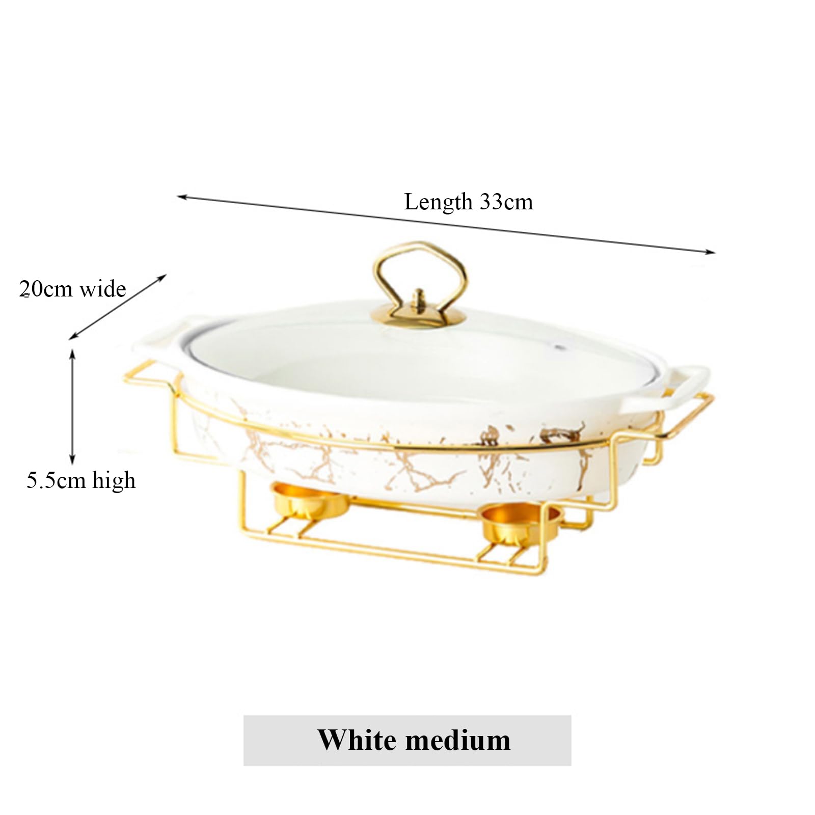 Chafing Dish Buffet Set, Chafer de cerámica con acabado de mármol de imitación, Chafer y Buffet Warmer Set para bodas buffet, fiestas, banquetes, eventos de catering (white,M)