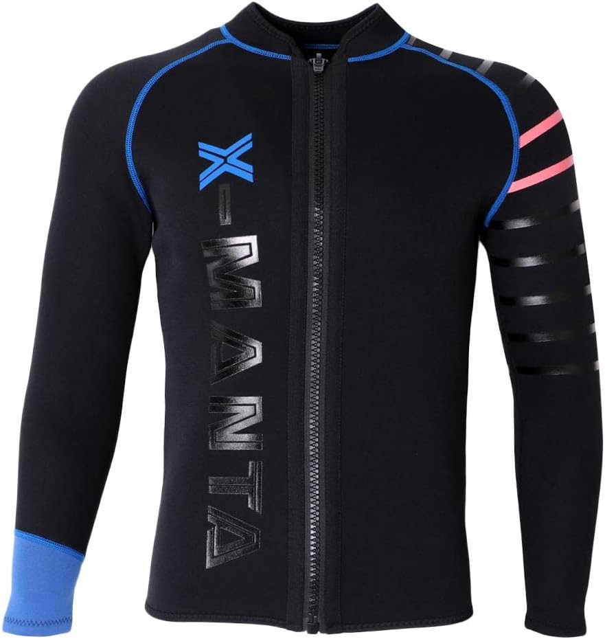 Men's 3mm Neoprene Wetsuits Jacket Front Zip -Sun ion, Long Sleeve for Diving, Wakeboarding, Scuba - Comfortable and Form-Fitting