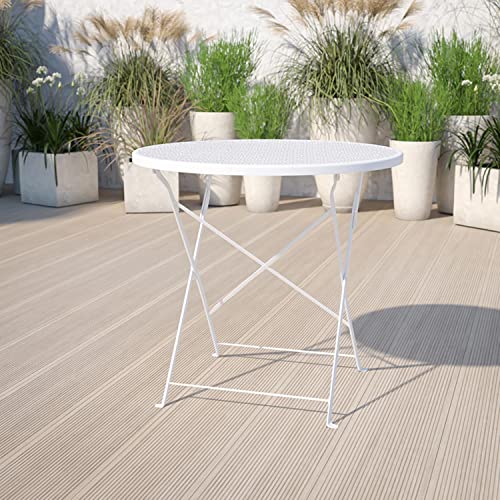 Flash Furniture CO-4-WH-GG Oia Commercial Grade 30 Inch Round White Indoor-Outdoor Steel Folding Patio Table thumb #1