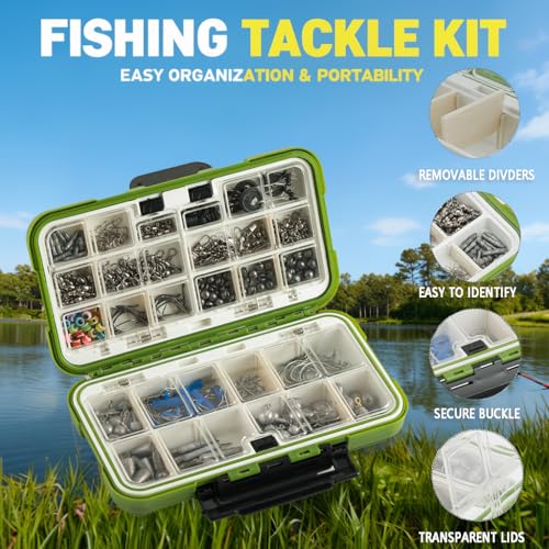 Kit de Pesca para Agua Dulce de 397 Piezas con Caja Impermeable – Set Compacto de Señuelos para Bass y Trucha para Principiantes y Profesionales miniatura 2