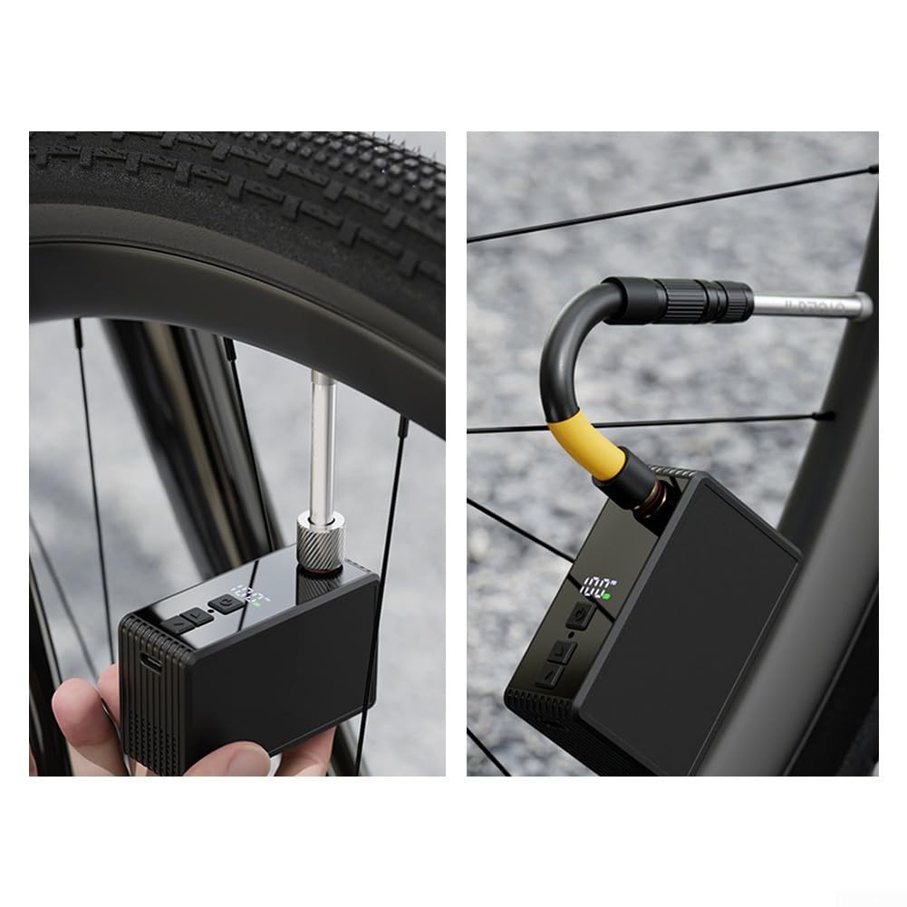 Pompa elettrica portatile per bici, 130 PSI con display LCD, gonfiatore per pneumatici ricaricabile da 800 mAh per bicicletta, compressore d'aria con arresto automatico con luce LED, tubo