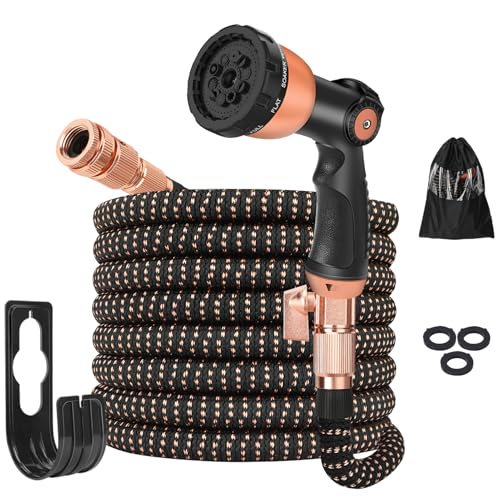 Expandable Garden Hose Pipe - 100ft Flexible Hosepipes for Garden with 3/4, 1/2 Solid Brass Fittings,Leakproof Expanding Water Pipe with 10 Modes Function Spray Gun