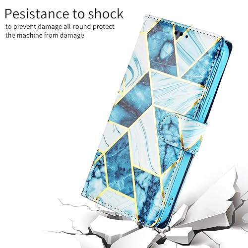 Image of ClickCase Marble Series Faux Leather Back Case Card Holder Wallet with Magnetic Closure Flip Cover for iPhone 15 Plus (Marble Blue)