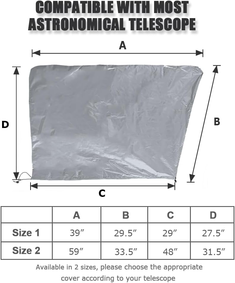 Telescope Cover, Waterproof & Dustproof 420D Oxford Cloth Protector for Outdoor Astronomical Telescopes, Sun Protection & Weather Resistant, Durable Telescope Guard, (Silver, 59" Lx33.5 H)