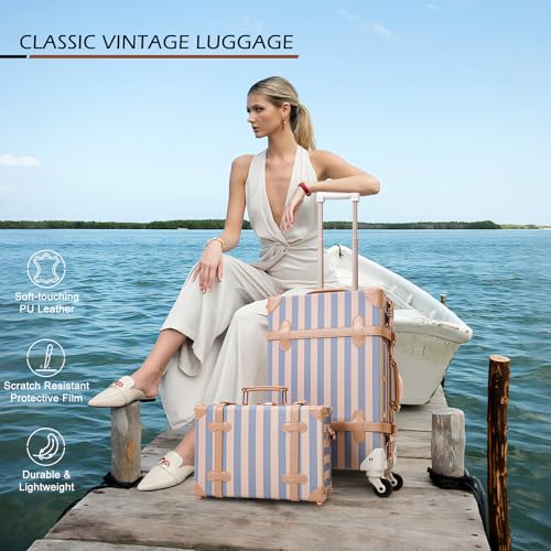 Apelila 2 Piece Vintage Luggage Set PU Leather Luggage with Spinner Wheels, Lightweight Suitcase for Travel( 20"+12")