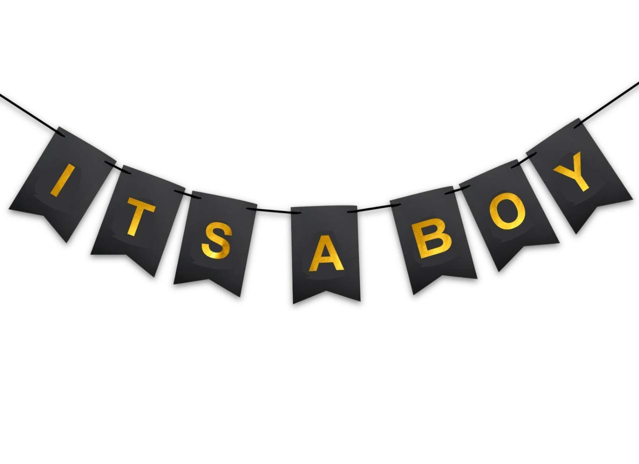 Amazon.com: Boston Creative Company Its A Boy Gender Reveal Baby Shower  Black and Gold Theme for Prince Banner Black Cards Foiled Card Stock  Decorations its a boy Props Revealing Gold and Black